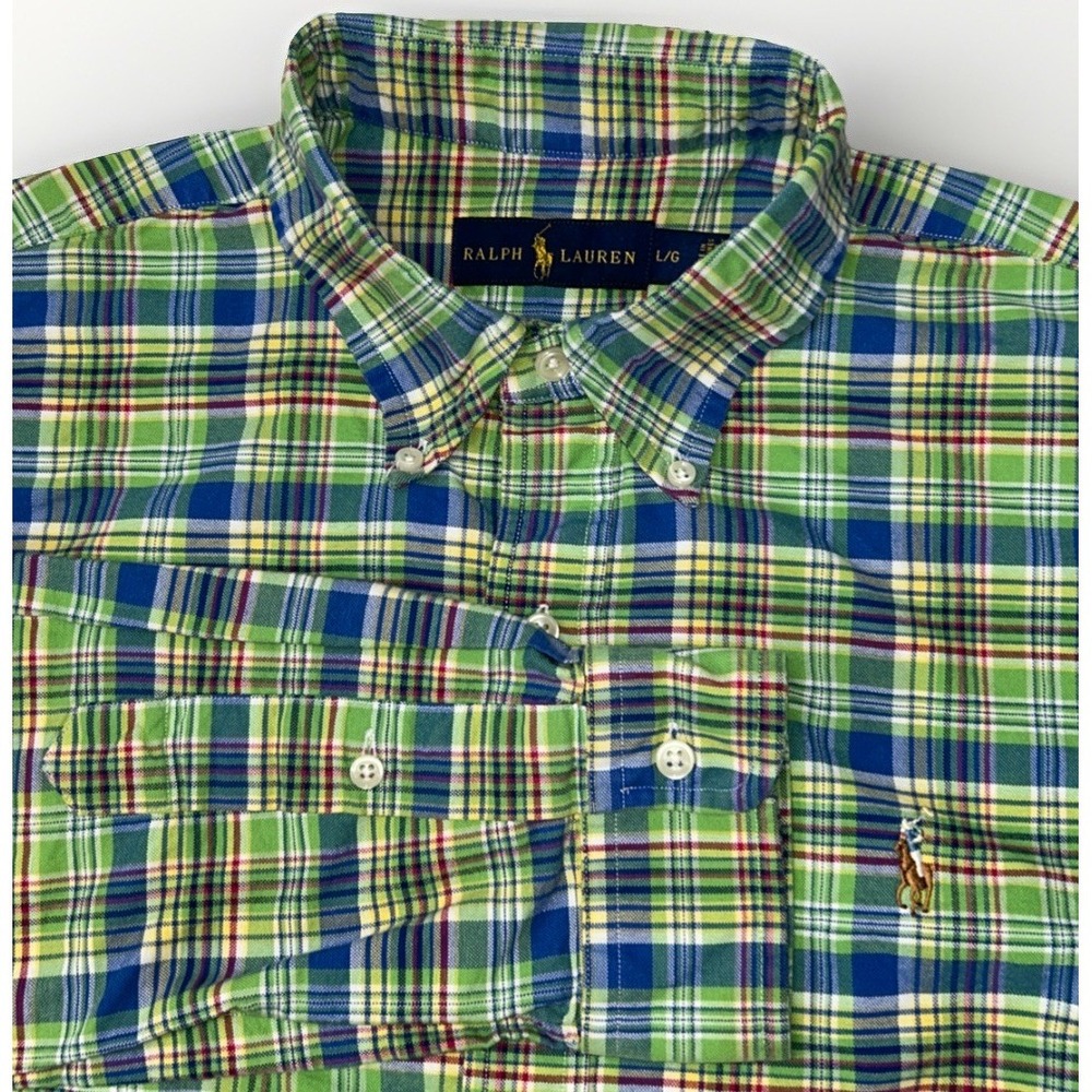 Mens Ralph Lauren Long Sleeve Button Down Shirt Check Plaid Sz Large Cotton